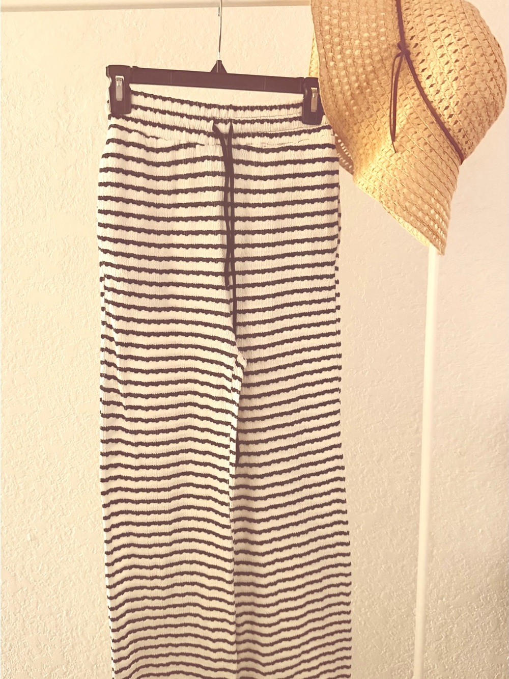 Striped Knit Wide-Leg Lounge Pants in Black & White